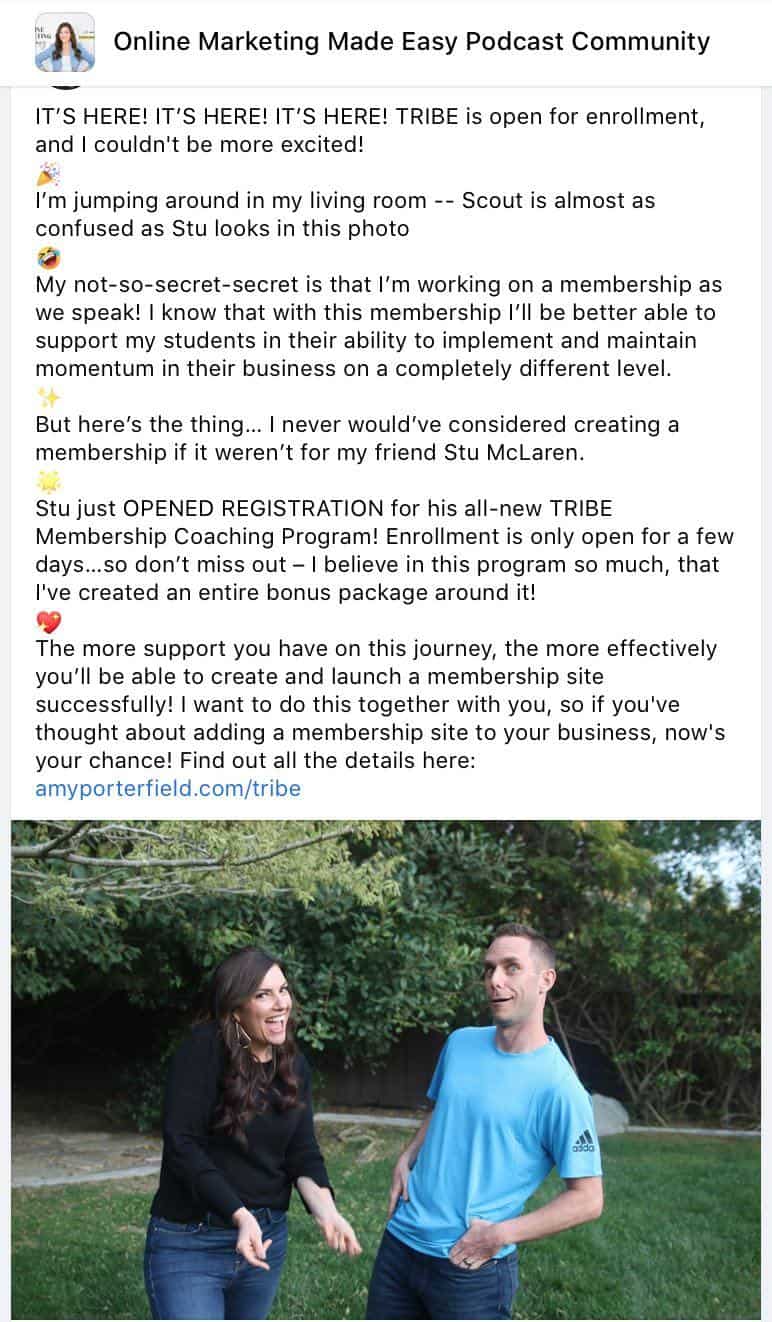 amy porterfield fb group course promo example