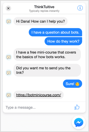 Facebook Messenger live chat example