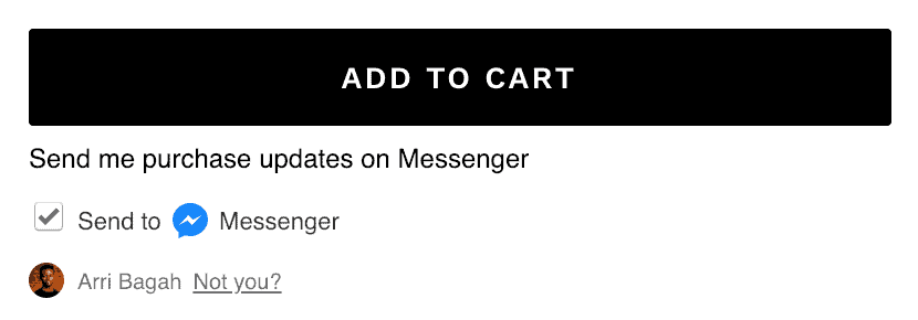 Facebook Messenger Marketing "Send to Messenger" checkbox under Add to Cart button
