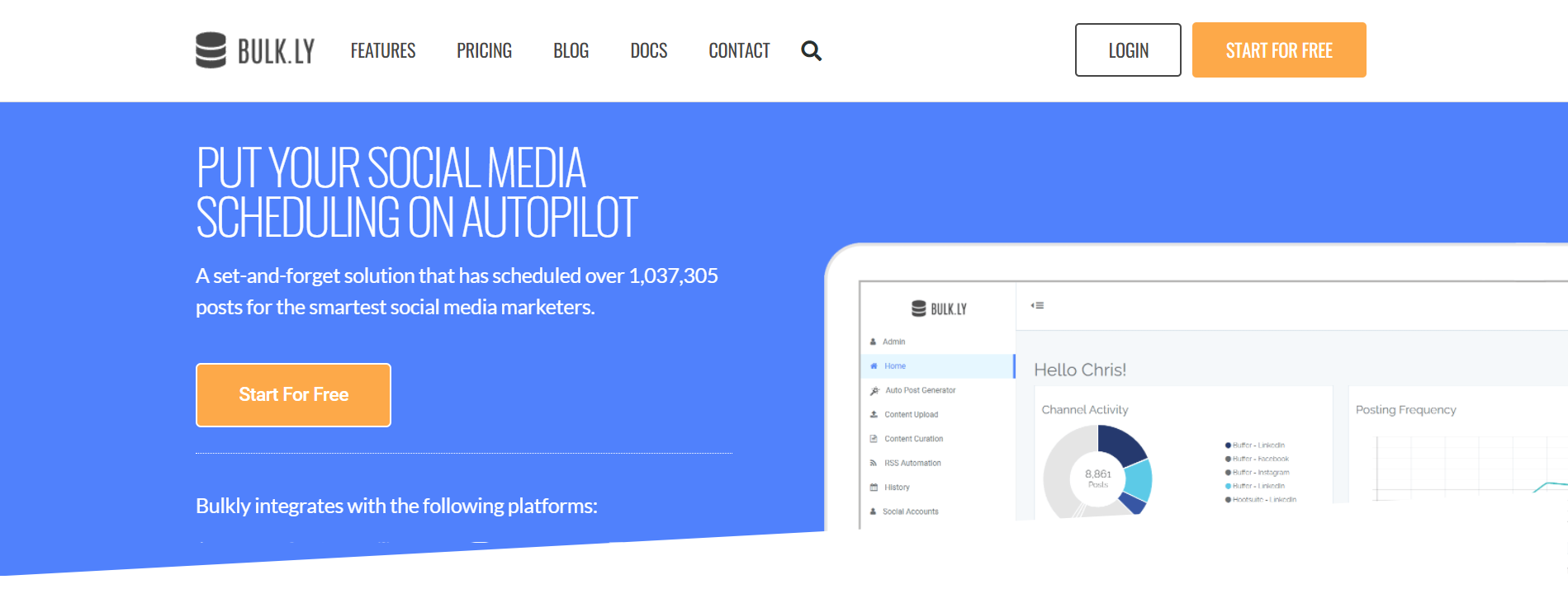 Bulk.ly social media content scheduling tool homepage