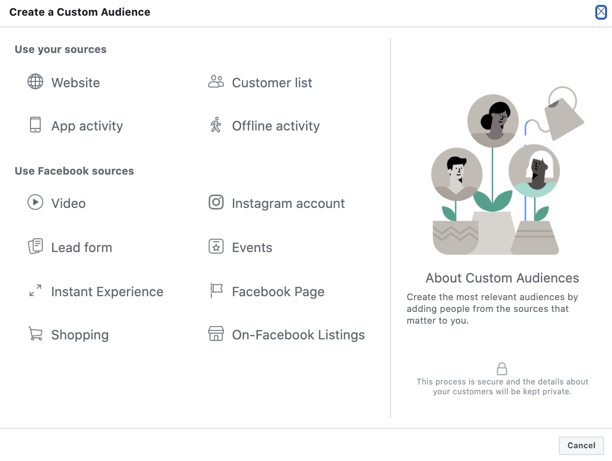 Facebook custom audience types