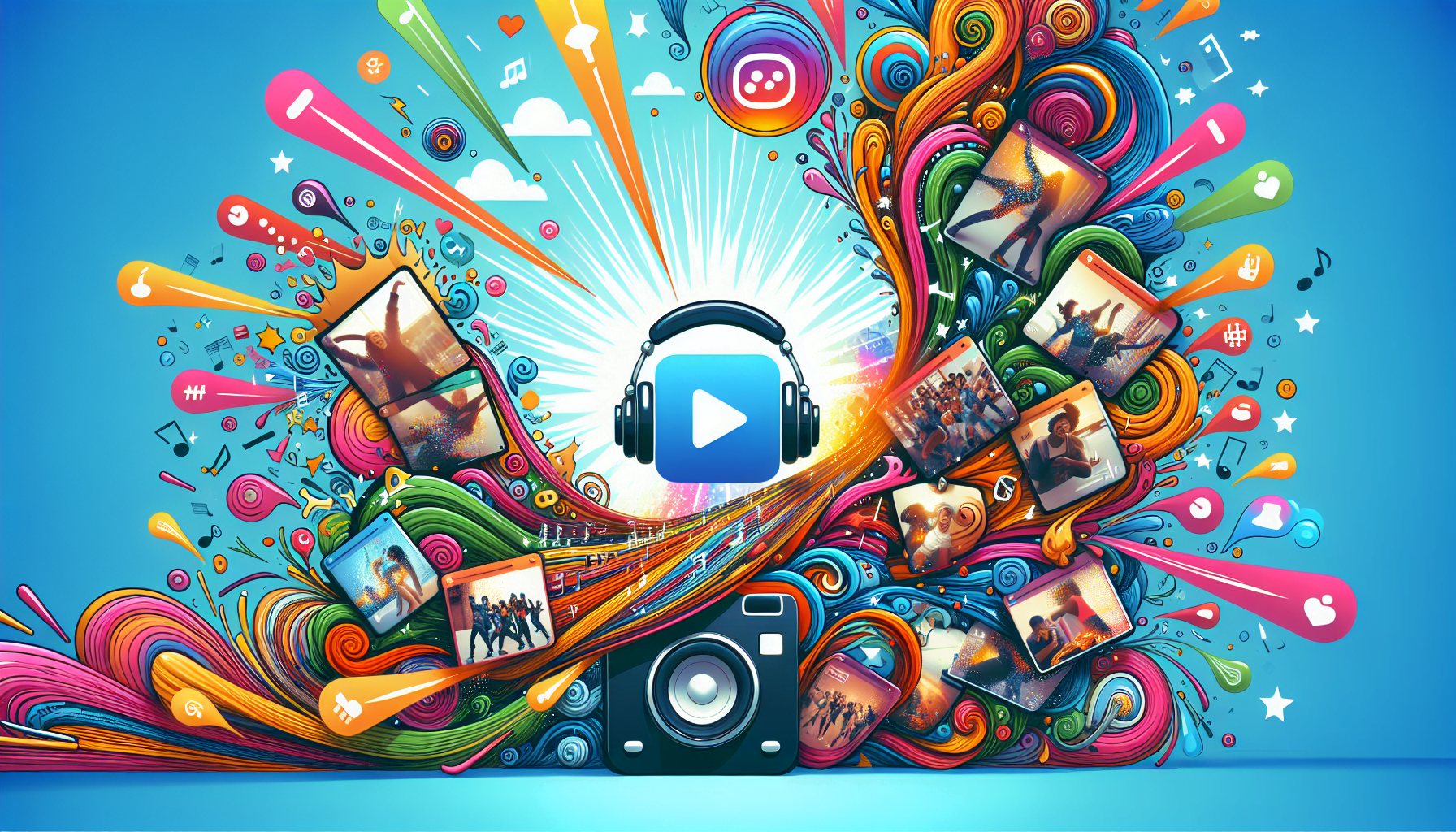 A creative illustration of Instagram Reels with trending music and transitions