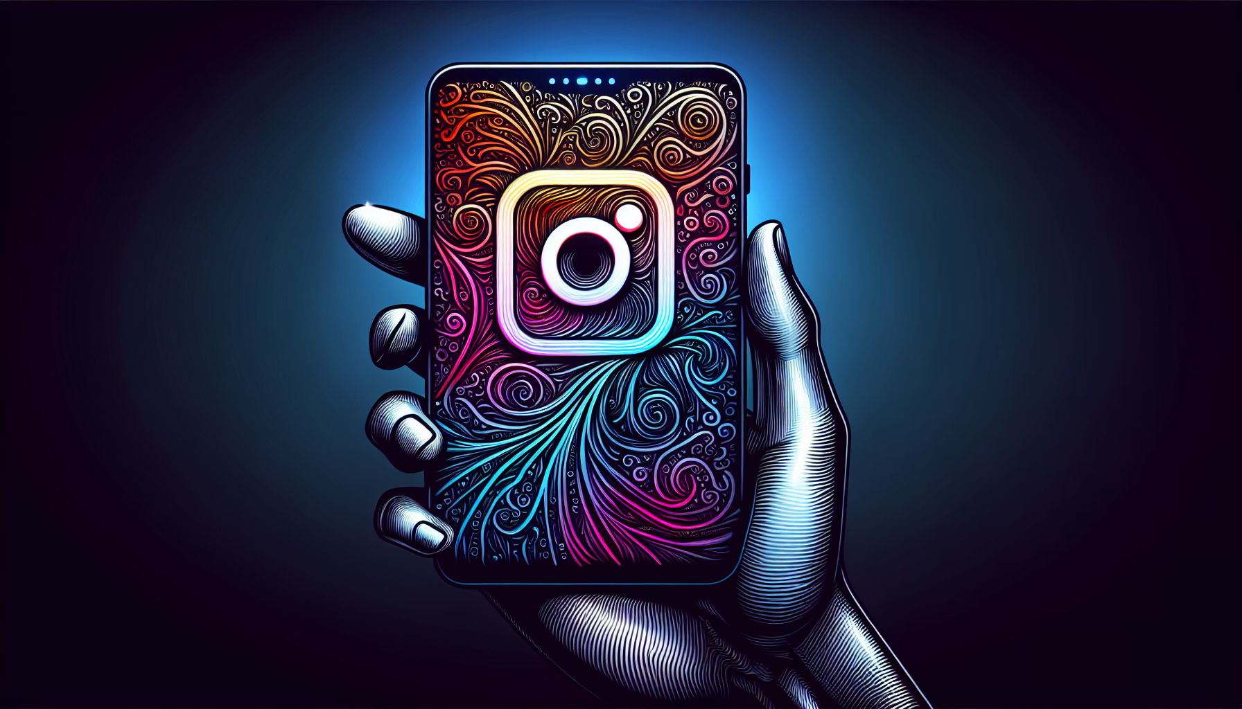 Illustration of a smartphone with Instagram logo for Picnob