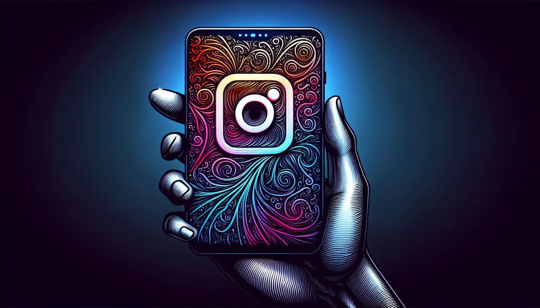 Illustration of a smartphone with Instagram logo for Picnob