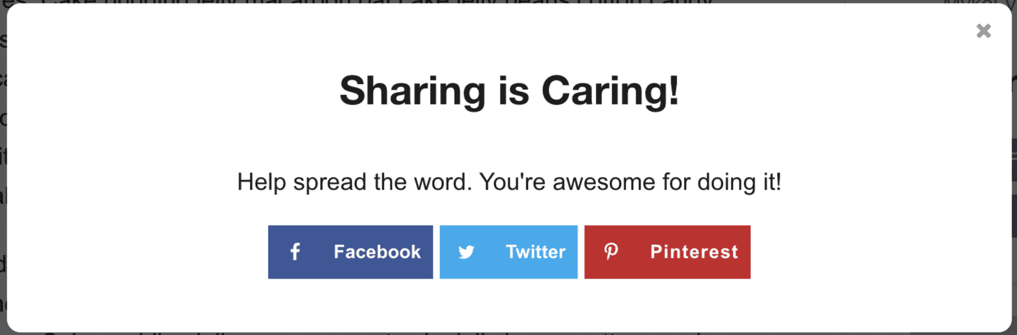 Screenshot of social media buttons with "sharing is caring" text