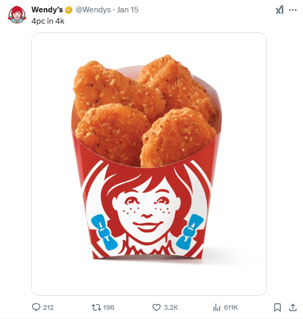 Screenshot of Wendy's tweet.