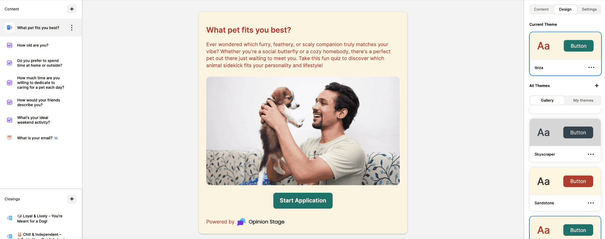Creating a quiz with Opinion Stage