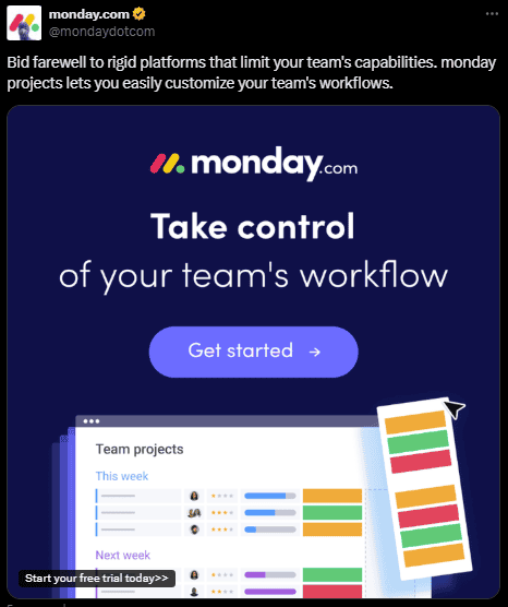 successful social media campaign -  - 5 Example of social media ad for Monday.com site on instagram